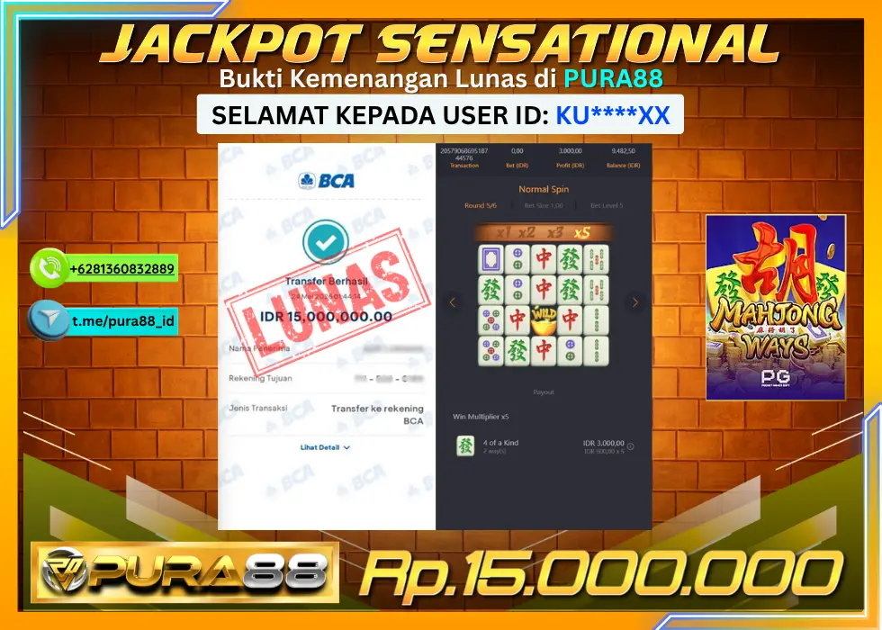 PURA88 JACKPOT MAHJONG WAYS Rp 15.000.000,- LUNAS